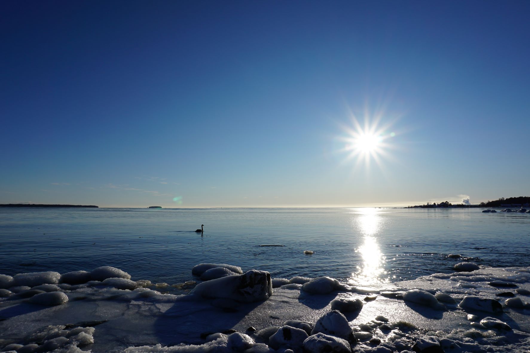 Solen blänker över havet vid Marskärsudden