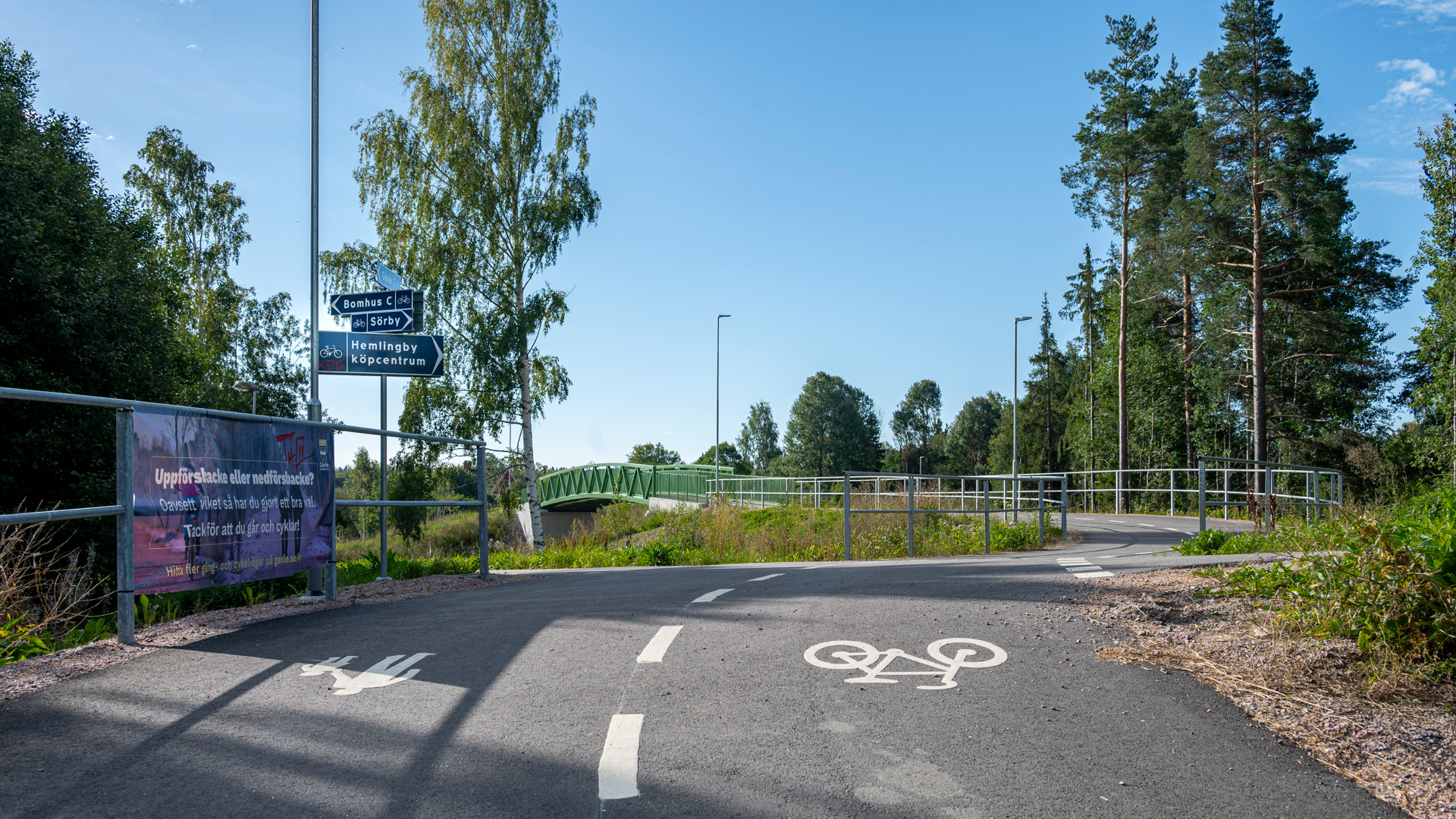 Bilden visar en gång och cykelbana i sommarmiljö