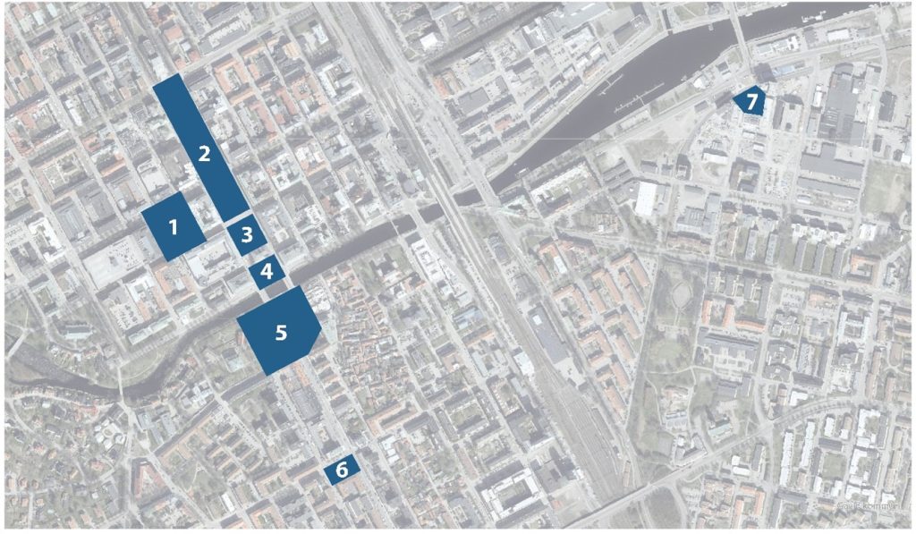 Kartan visar platserna och torgen i Gävle som ingår i utredningen 