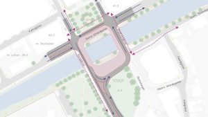 Illustration över trafiklösningen runt Kungsbron och Rådmansbron.