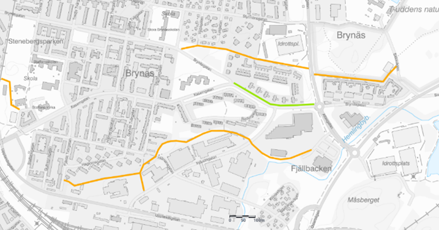 Karta över ny belysning i Stenebergsparken